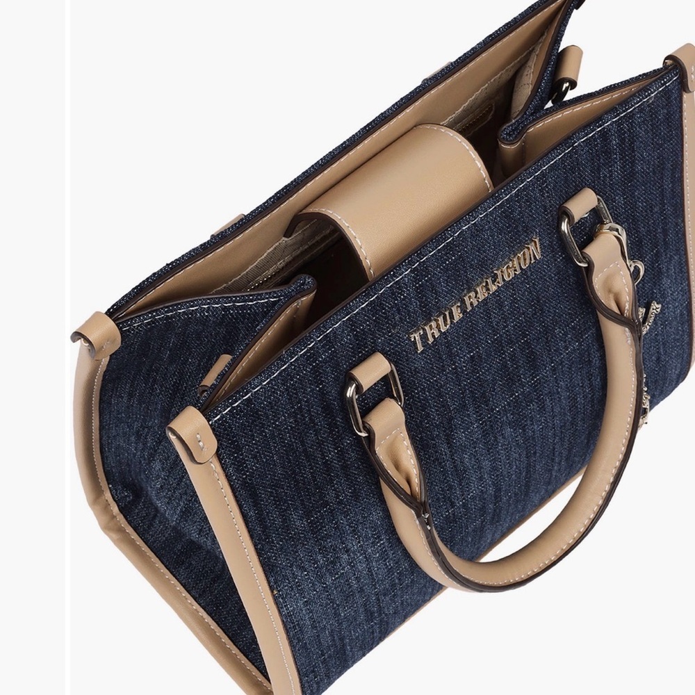 True Religion Denim Tote with Tan Trim and Strap - Picture 10 of 11